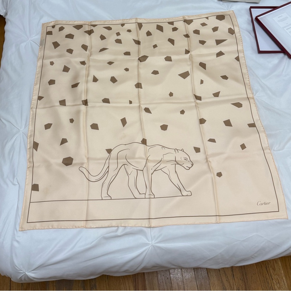 Cartier Beige and Brown Panthere Scarf